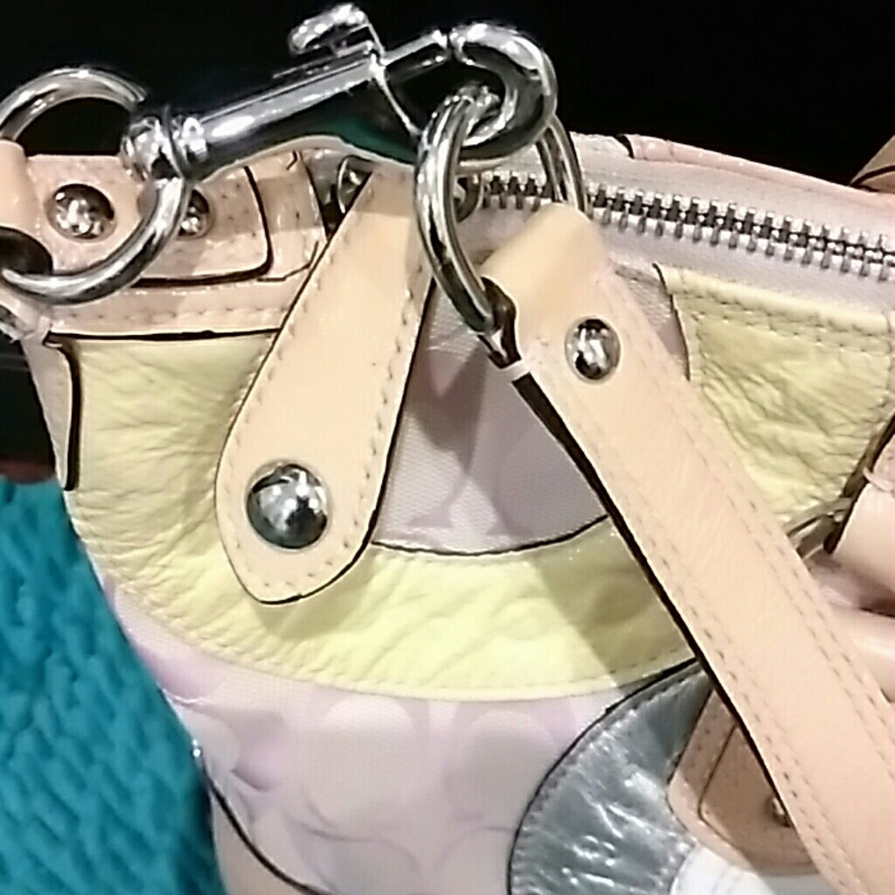Coach Multicolor Pastel Circle Patchwork Satchel - Cream, Pink, Yellow, Lilac - Picture 4 of 8
